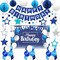 Blue Happy Birthday Party Decorations – 41-Piece Set with Banner, Backdrop, Balloons, Garland, Honeycomb Balls & Hanging Swirls (Blue)